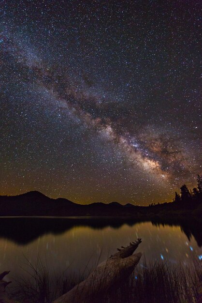 夜の星のフィールドに比べて湖の景色