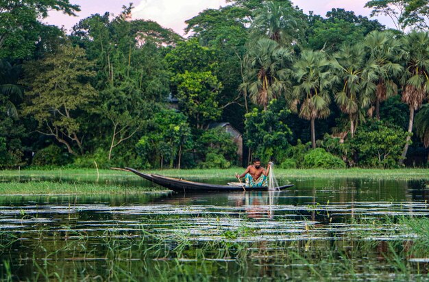 Foto la vista panoramica del lago contro gli alberi