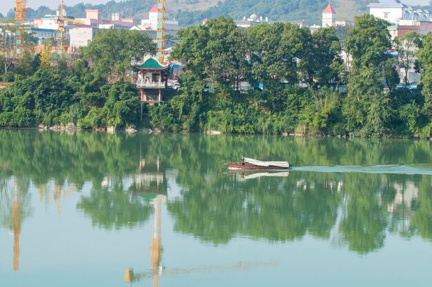 Scenic view of lake against trees