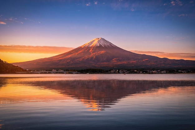 夕陽時,山邊湖面與天空的風景