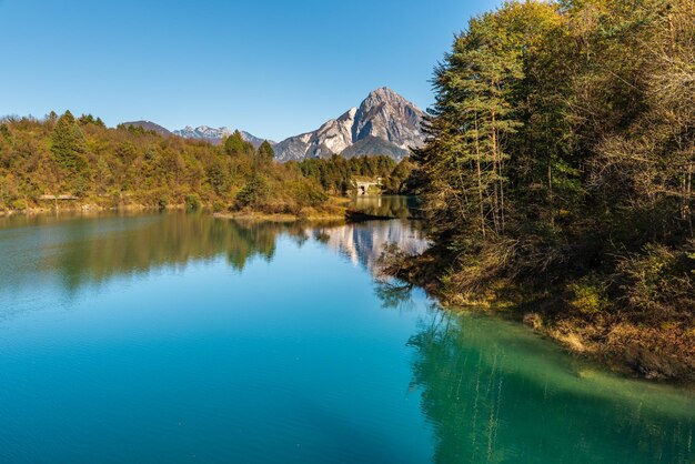 Photo scenic view of lake by trees against blue sky