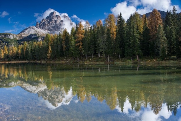 Scenic view of lake by trees against mountain