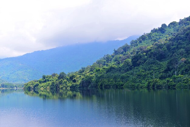 Scenic view of lake by trees against sky