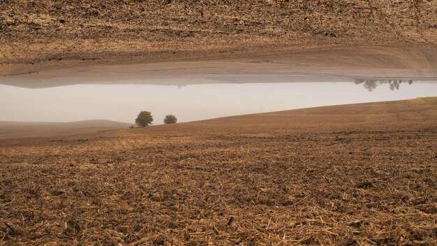 Photo scenic view of lake and field