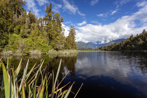 Живописный вид на озеро Мэтисон в Новой Зеландии в летнее время