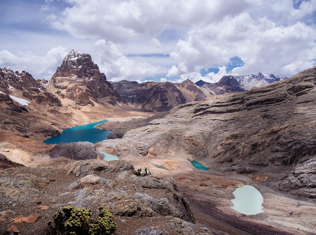 Scenic view of lake and mountains against cloudy sky