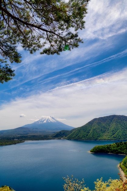 Foto vista panoramica del lago e delle montagne sul cielo