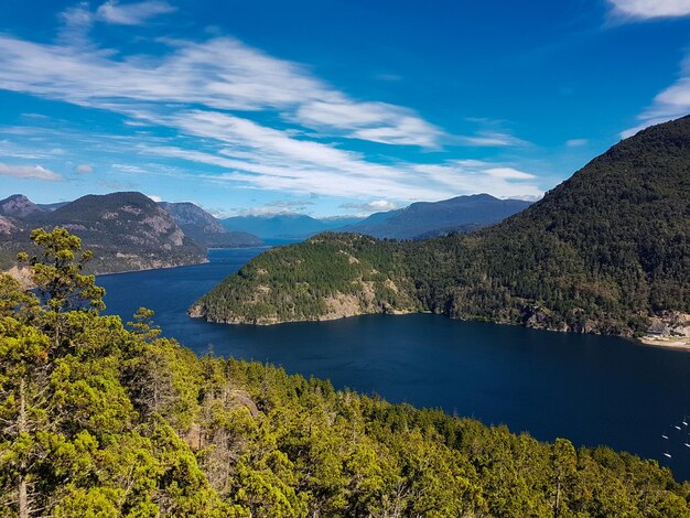 Foto vista panoramica del lago e delle montagne sul cielo