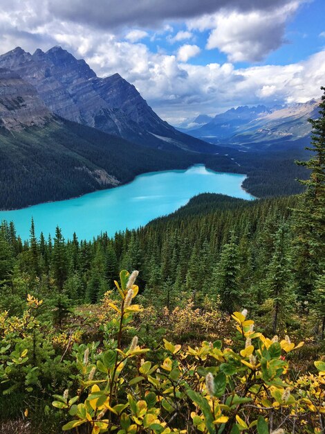 Photo scenic view of lake and mountains against sky