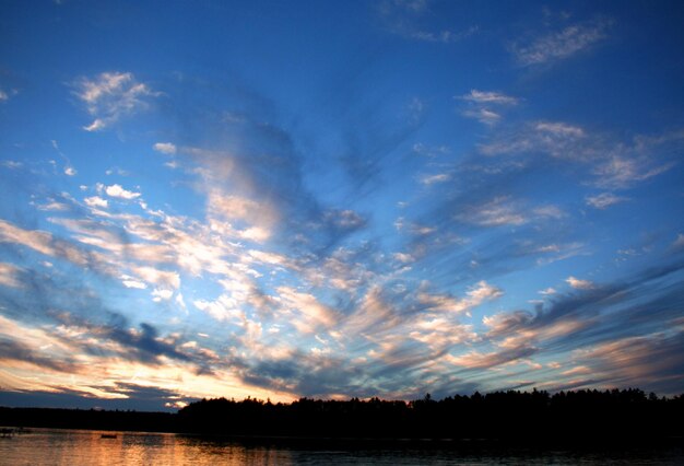 Scenic view of lake and silhouette trees against sky during sunset