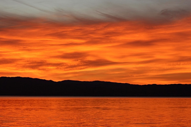 Scenic view of lake at sunset