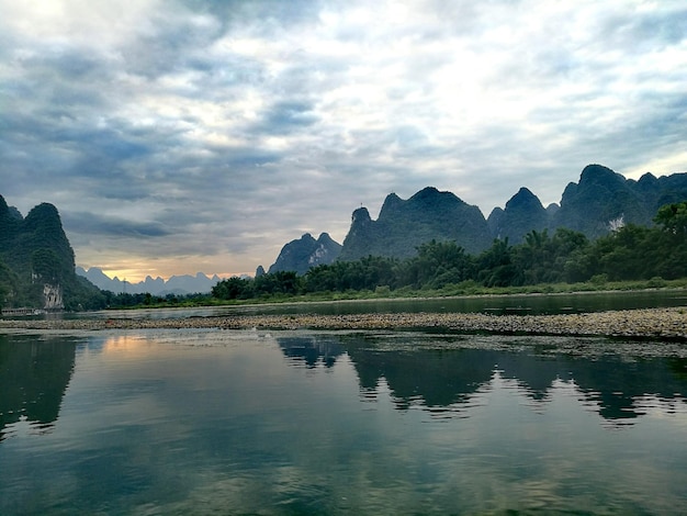 Scenic view of lake during sunset