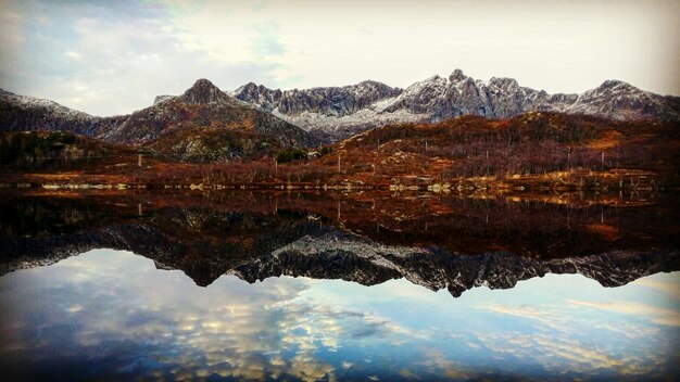 Scenic view of lake with mountains in background