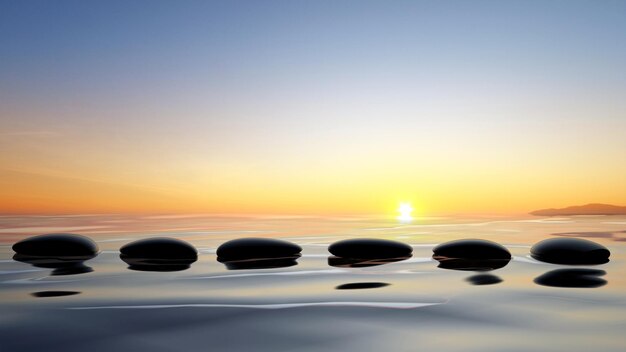 Photo scenic view of lake with zen stones in the water