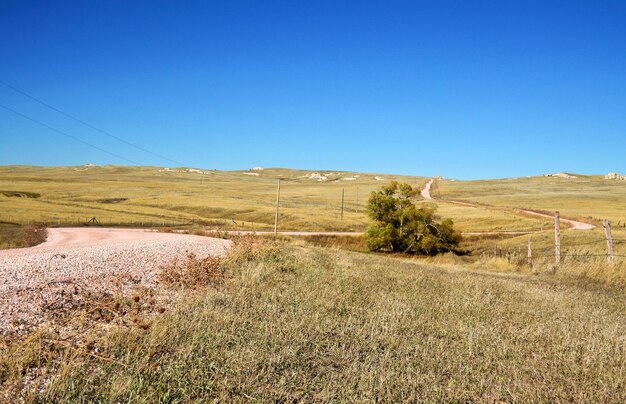 Scenic view of land against clear blue sky