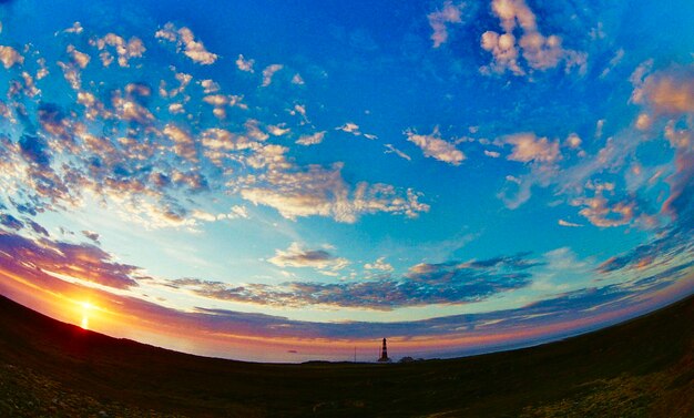 Scenic view of land against sky during sunset