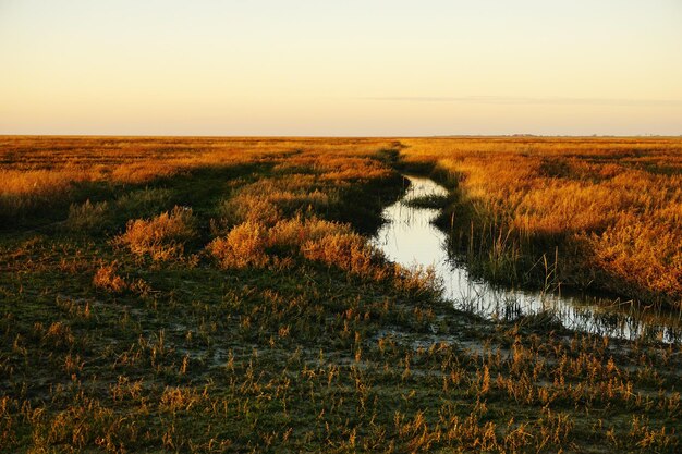 Photo scenic view of land against sky during sunset