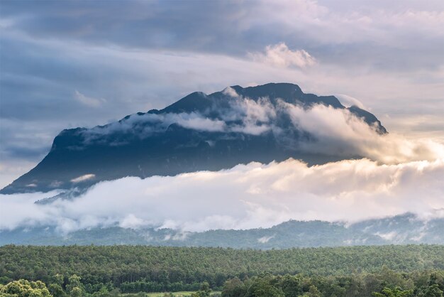 Scenic view of land and mountains against sky