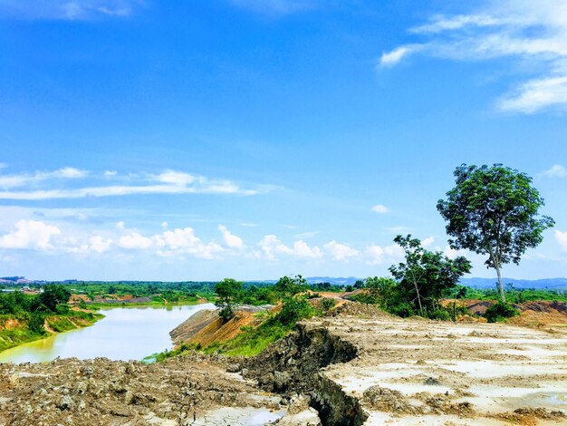 Scenic view of landscape against blue sky