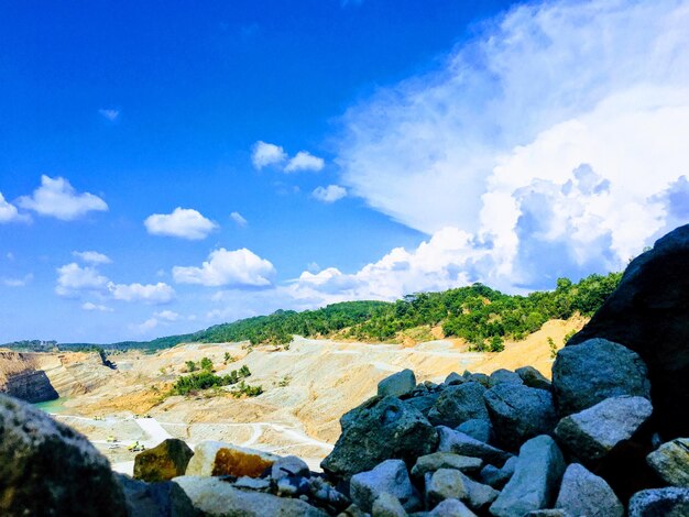 Scenic view of landscape against blue sky