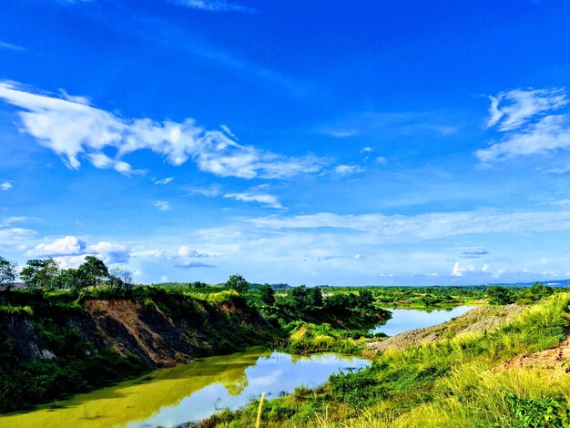 Scenic view of landscape against blue sky