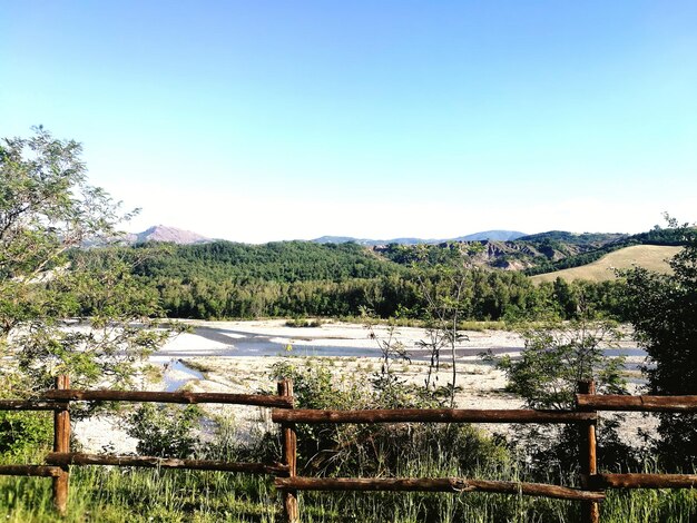 Scenic view of landscape against clear blue sky