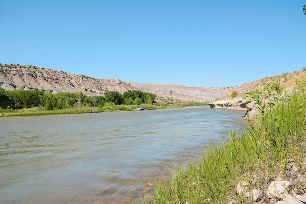 Photo scenic view of landscape against clear blue sky