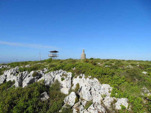 Scenic view of landscape against clear blue sky