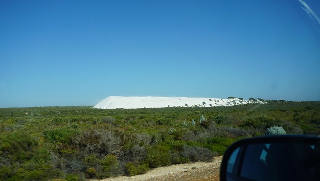 Scenic view of landscape against clear blue sky