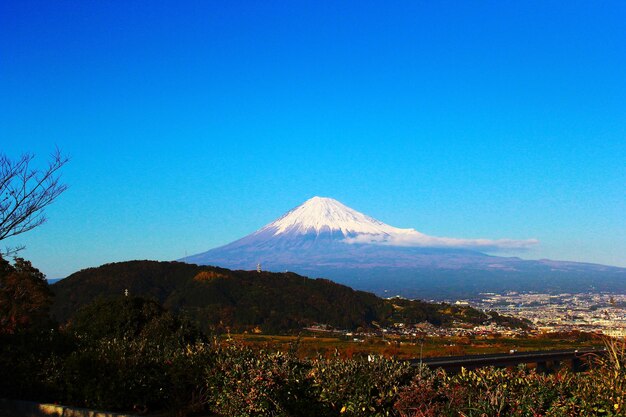 Scenic view of landscape against clear blue sky