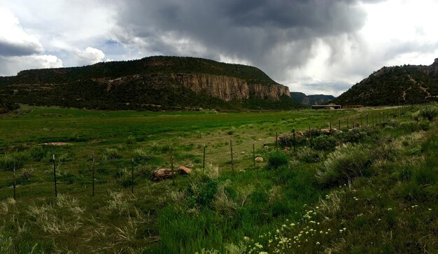 Scenic view of landscape against cloudy sky