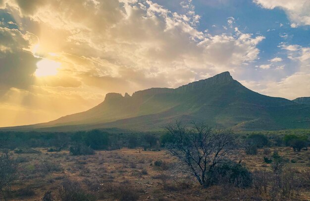 Photo scenic view of landscape against sky during sunset