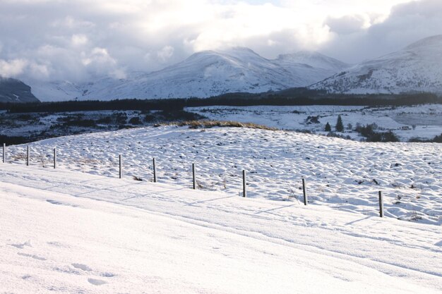 Scenic view of landscape against sky during winter