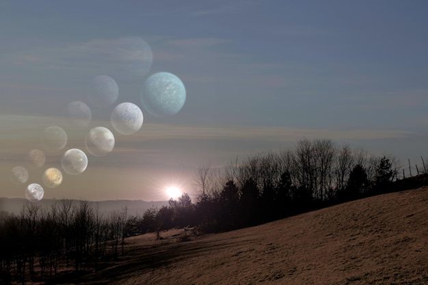 Photo scenic view of landscape against sky at night