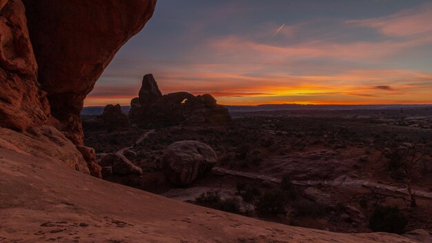 Scenic view of landscape against sky during sunset