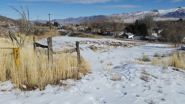 Scenic view of landscape against sky during winter