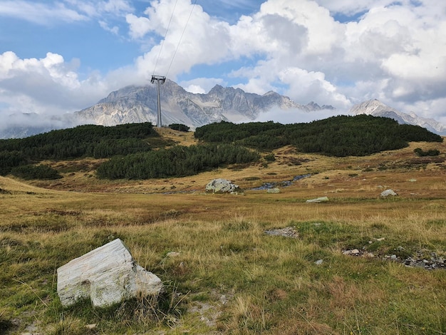 Scenic view of landscape and mountains against sky