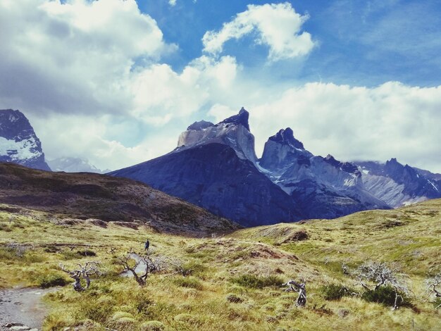 Scenic view of landscape and mountains against sky