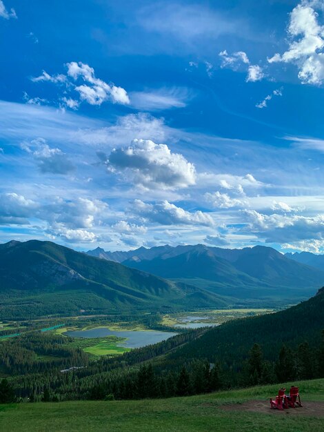 Scenic view of landscape and mountains against sky