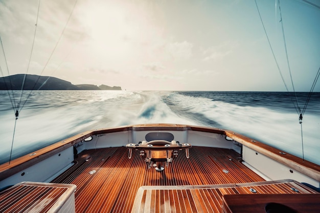 A scenic view of a large boats stern