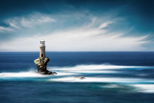 Photo scenic view of lighthouse in sea against sky