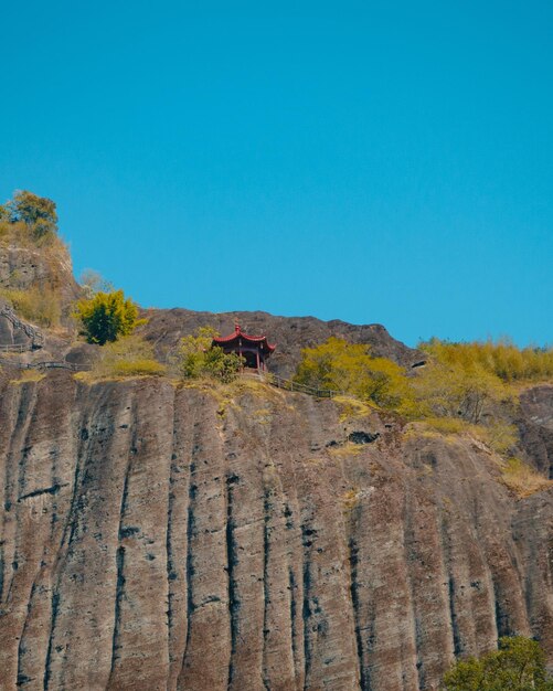 Scenic view of mountain against clear blue sky