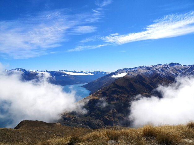 Scenic view of mountain range against sky