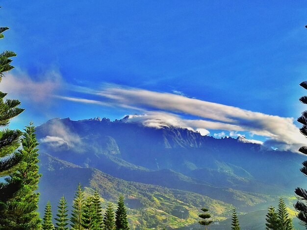 Scenic view of mountains against blue sky