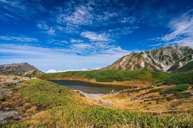 Scenic view of mountains against blue sky