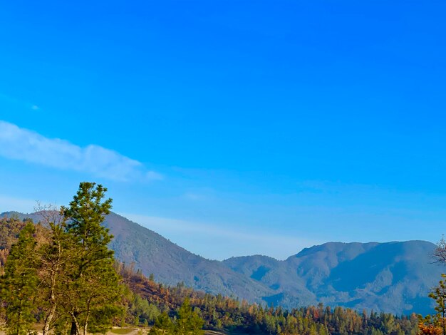 Scenic view of mountains against blue sky