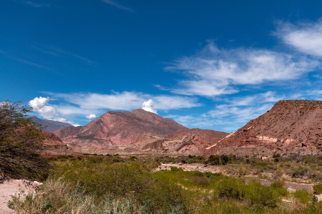 Scenic view of mountains against blue sky