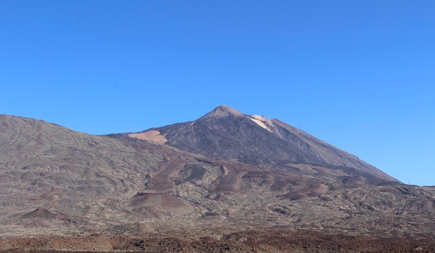 Scenic view of mountains against clear blue sky