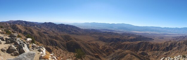 Scenic view of mountains against clear blue sky