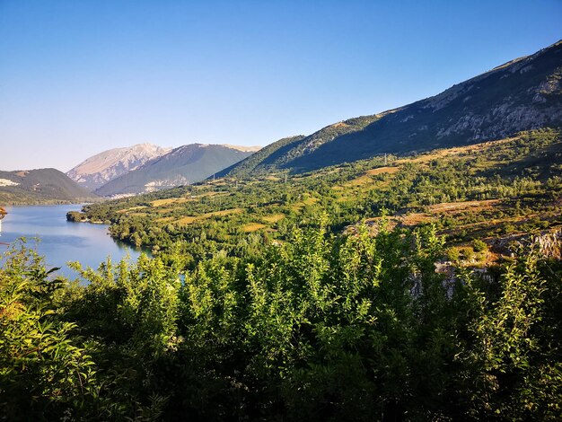 Scenic view of mountains against clear sky